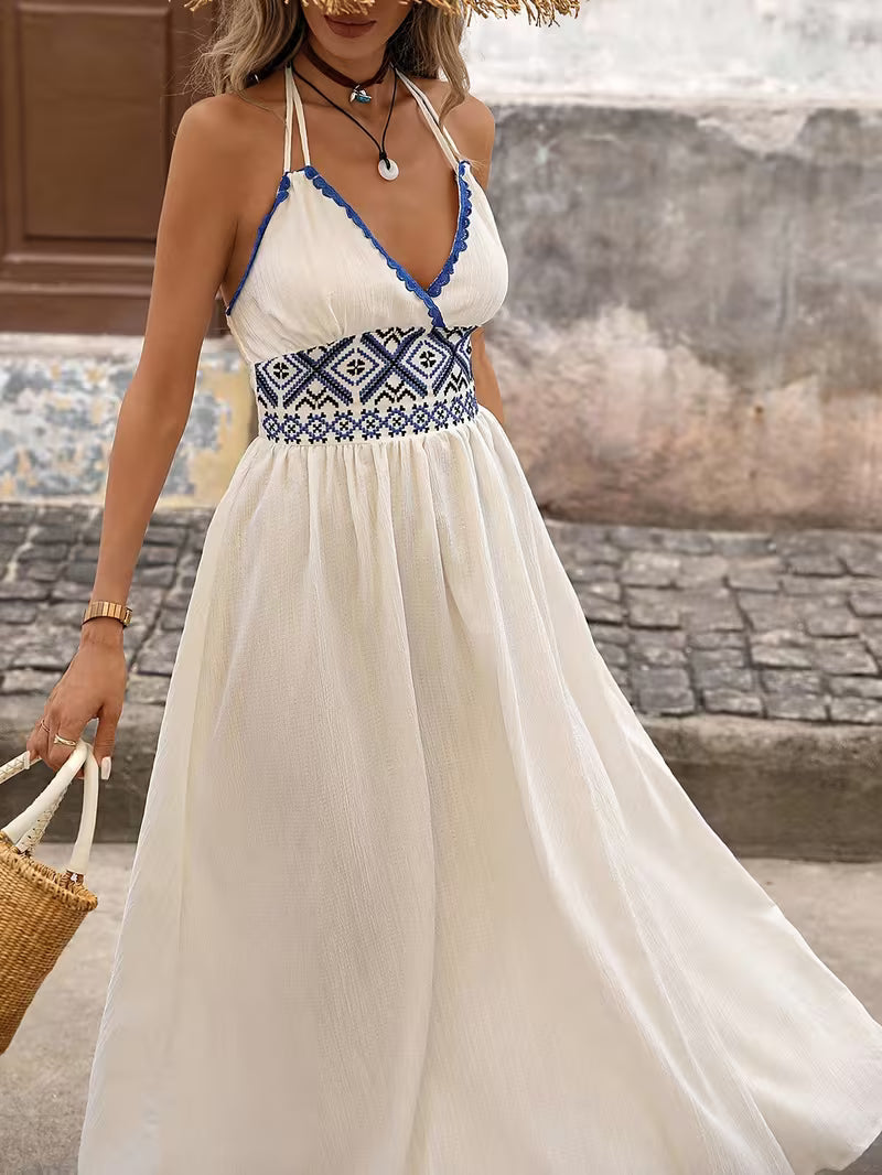 Vestido Halter "Azure Embroidered"
