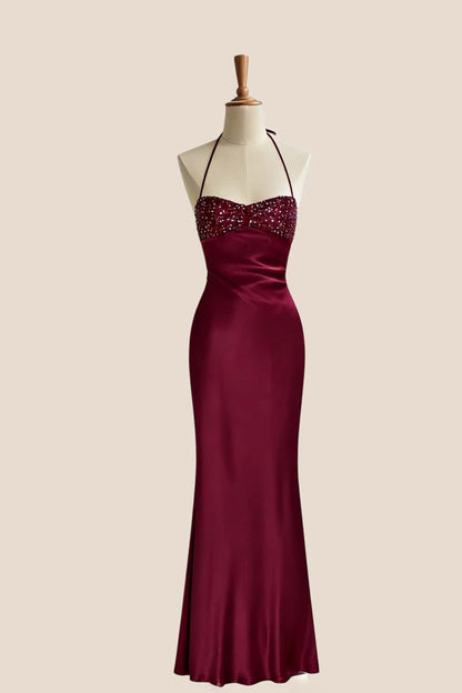 Vestido Satinado Burdeos Lumina
