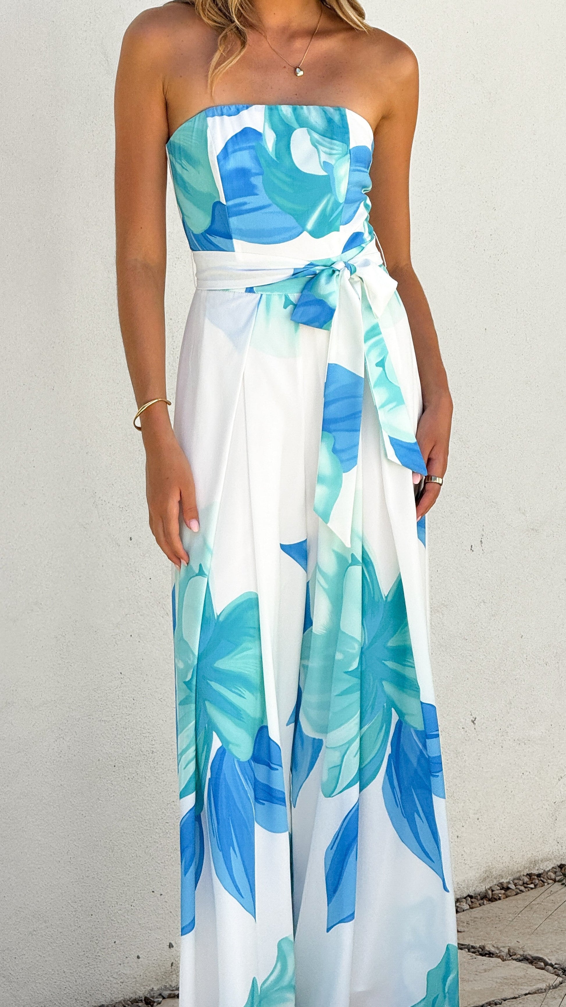 Maisy Strapless Jumpsuit - Blue Teal - Billy J