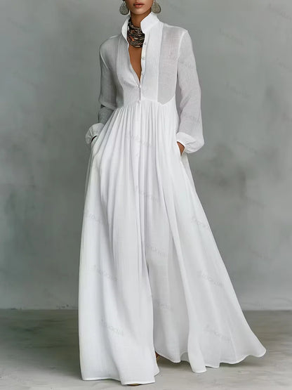 Vestido Camisero Plisado con Botones