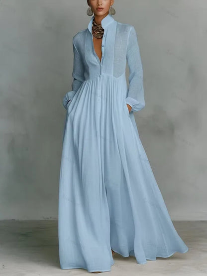 Vestido Camisero Plisado con Botones
